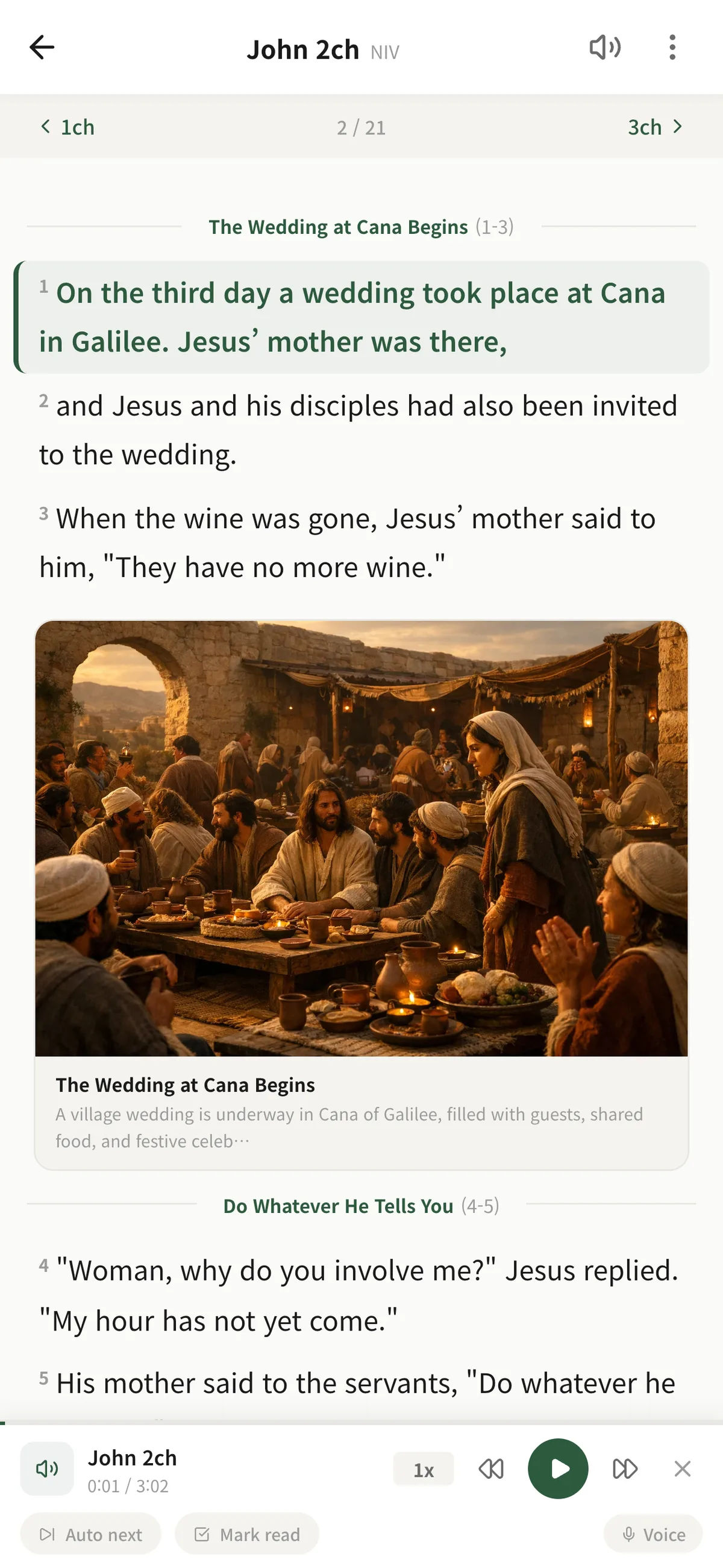 Bible reading with AI-generated scene illustrations