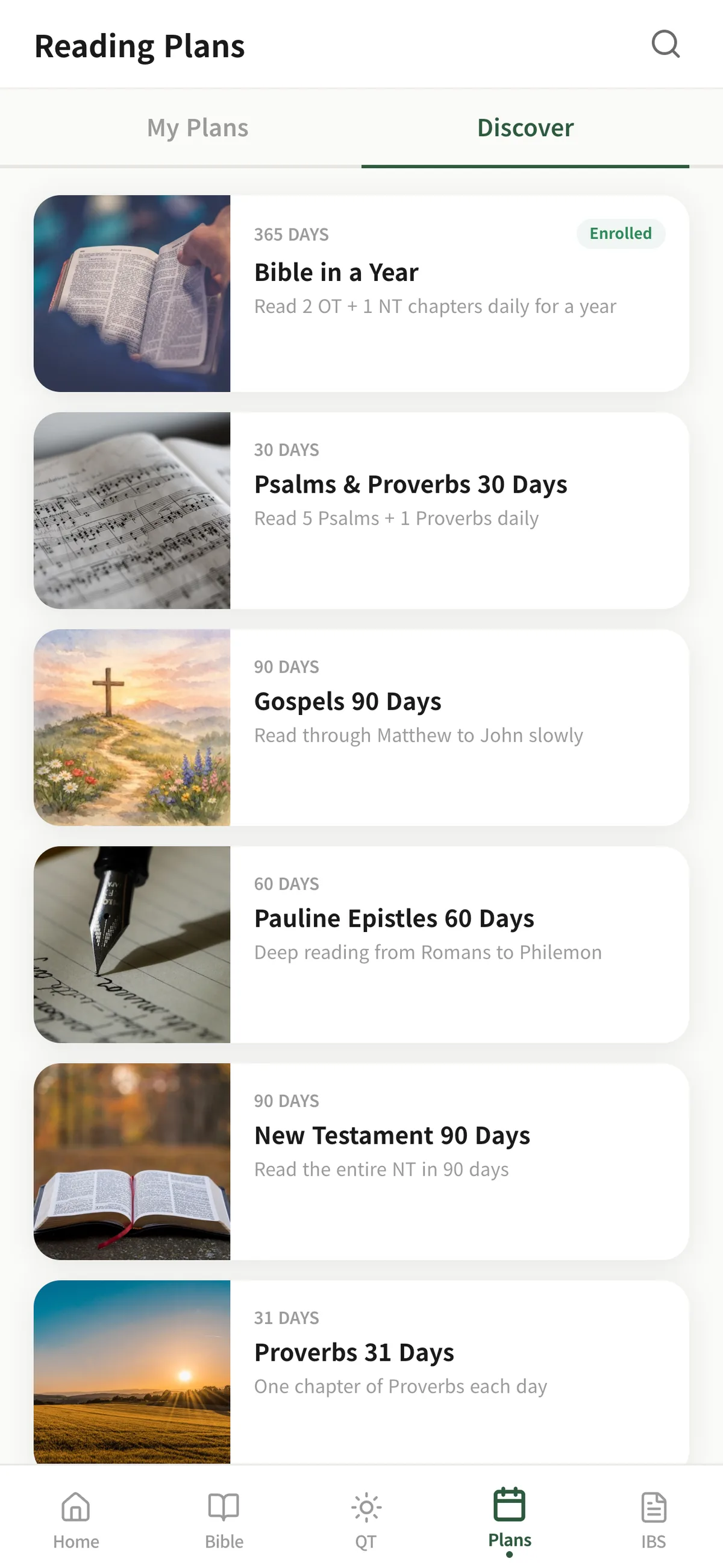 Reading plans discover tab
